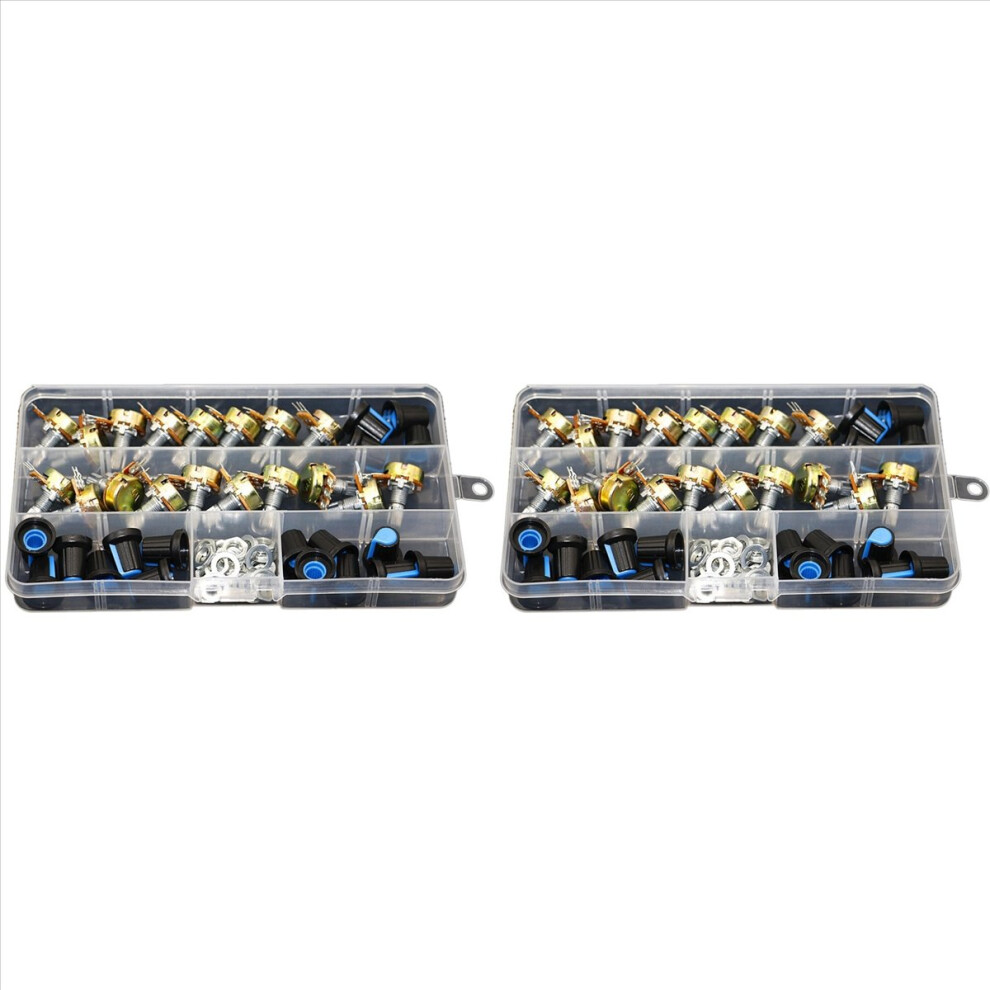36Pcs Wh148 Single Potentiometer Kit B1k/5K/10K/20K/50K/100K/500K/1M With Knobs Set Shaft Nuts 4853415693550