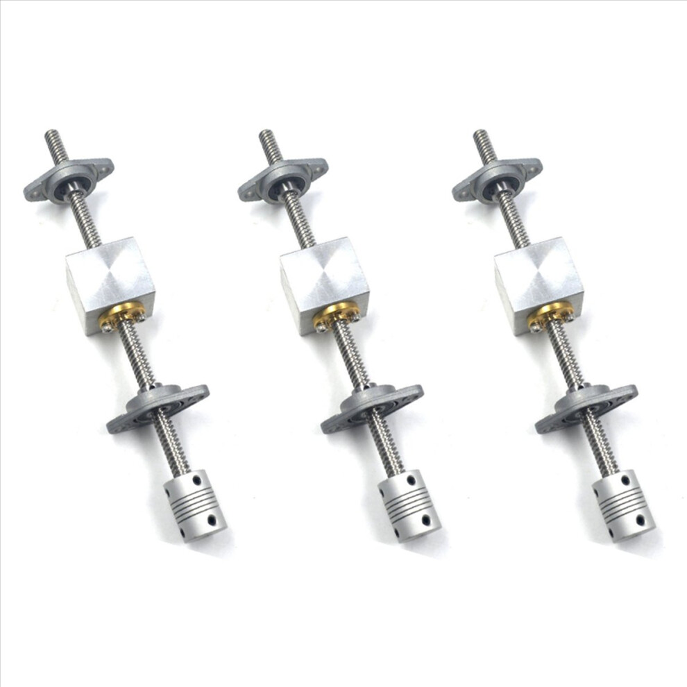 3Set 200mm Length 8mm Dia Silver Vertical 2mm Lead Screw Rod & Pillow Block Mounted Bearing T8 Kit-image-OPC-PMQNFMN-NEW