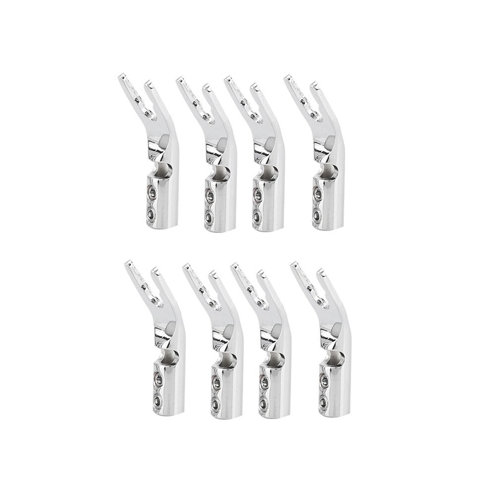 Screw Fork Hifi Speaker Spade Connector Plugs-Silver 4853415634478