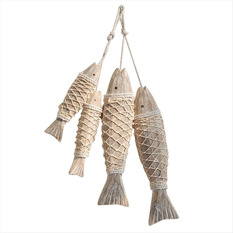 4 Pack Antique Hand Carved Wood Fish Sculpture Decor 4853415651024