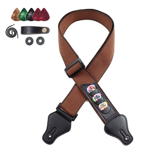 Folk Guitar Electric Strap with Headstock Pick-Khaki 1
