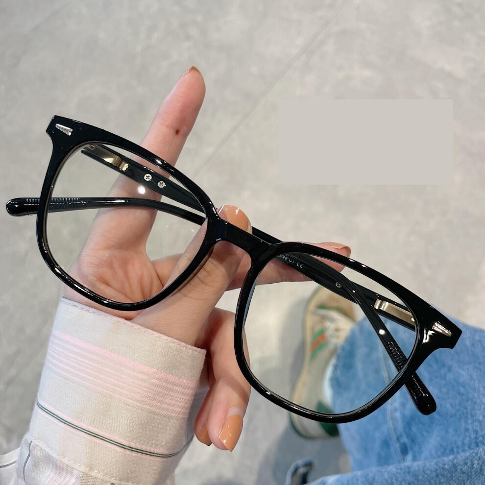 Anti Eye Strain Reading Glasses Anti Blue Light Computer Readers Oversized Flat Frame Presbyopic Glasses Black Size +100