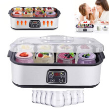 Smart Yoghurt Maker Stainless Steel Body 8 Jars 1400ml Adjustable Temperature And Time Silver Multifunctional