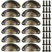 (As show, One size) 12pcs Vintage Furniture Handles Metal Shell Drawer Knobs for Cupboards Wardrobe Dresser Kitchen Drawers Antique Brass 81*35mm