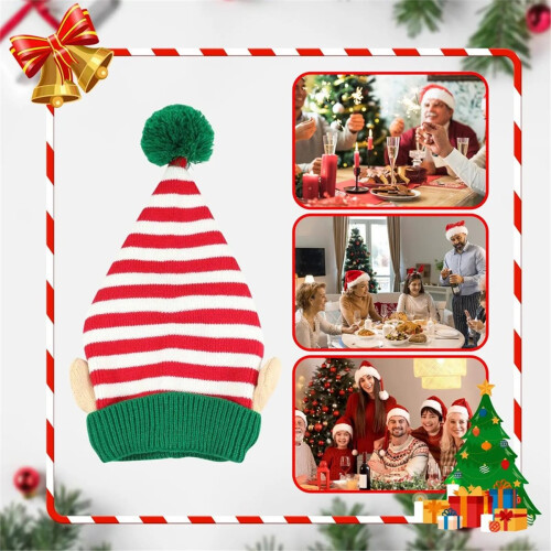 Kerstmuts Volwassenen Gestreepte Muts met Oor Dwerg A 2