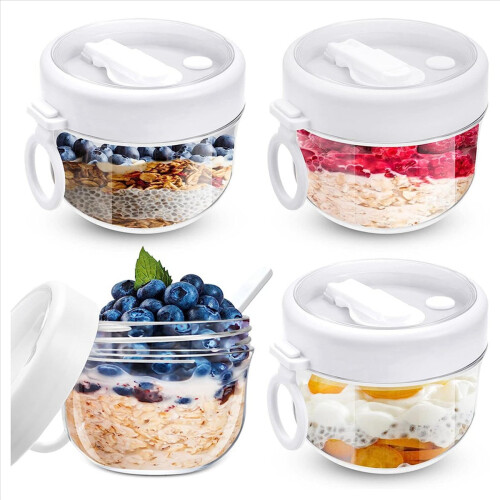 4 Pcs Overnight Oats Container with Lids and Spoons, 20Oz 2