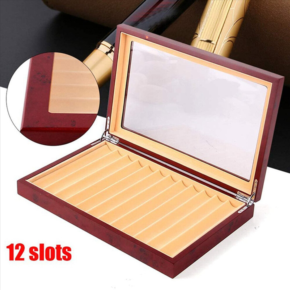 12 Slots Wood Pen Display Storage Box Showcase Organizer 4853020756107