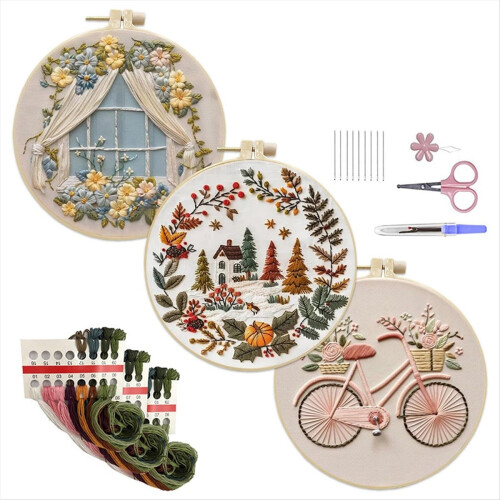 3 Beginner Embroidery Kits, DIY - Kit for Adults 1