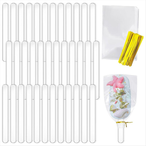 50Pcs Acrylic Cakesicle Sticks and Wrappers Set 2
