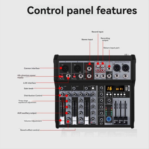 4 Channel Bluetooth Audio Mixer for Studio Stage DJ Home EU Plug 2