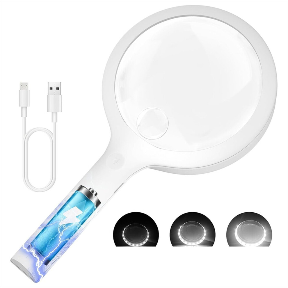 30X 60X Charge Magnifying Glass With Light,Handheld 4853209153826