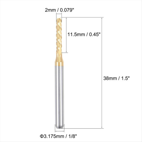 10PCS Titanium Coat Carbide For PCB Machine, 1/8 Inch Shank 2Mm 2