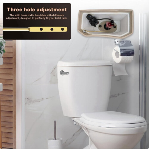 Toilet Handle Brass Lever Flush Replacement Kit Chain(Side Mount) 2