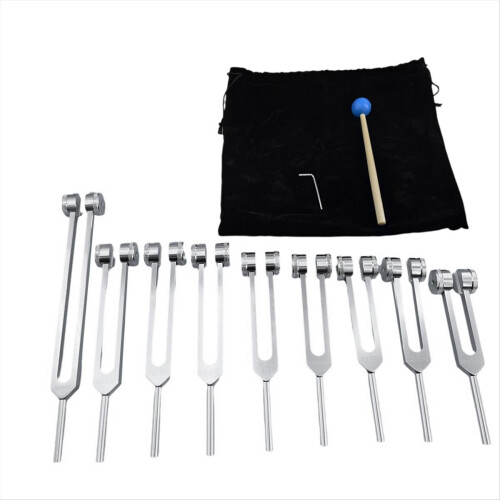 Aluminum Alloy Chakra Tuning Forks Set with Hammers,Silver 1