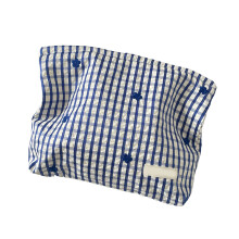 Plaids Cosmetic Bag Waterproof Makeup Bag-blue grids flowers