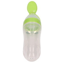 Silicone-Babylöffel für Reis und Brei, grünes Cartoon-Muster, 15 cm Länge