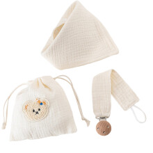3 stuks baby kwijlen slabbetje en fopspeen clips opbergtas-Beige