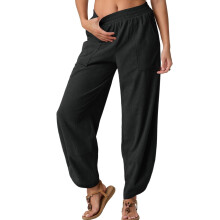 Womens Baggy Wide Leg Pants Casual Elastic Waisted-Black M
