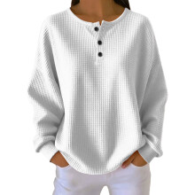 Women's fitness sweater, long-sleeved, casual top with-White L