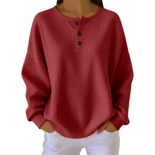 Women's fitness sweater, long-sleeved, casual top with-Red S