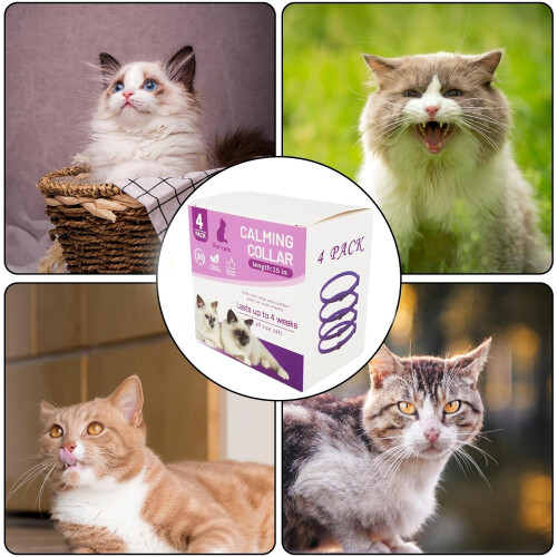 Adjustable Cat Calming Collar Cat Pheromones Kit Relaxation Collar Small Medium Large Cats 4-Piece Set 2