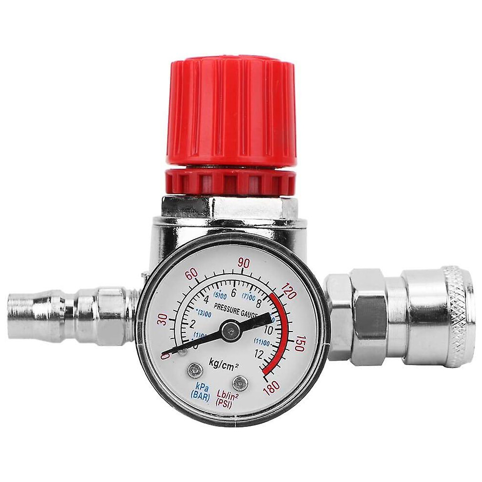 Kikidex (As Show, One Size) Pressure Regulator Control Valve Gauge With Male/Female Connector Safety Valve Trims Set For Air Compressor