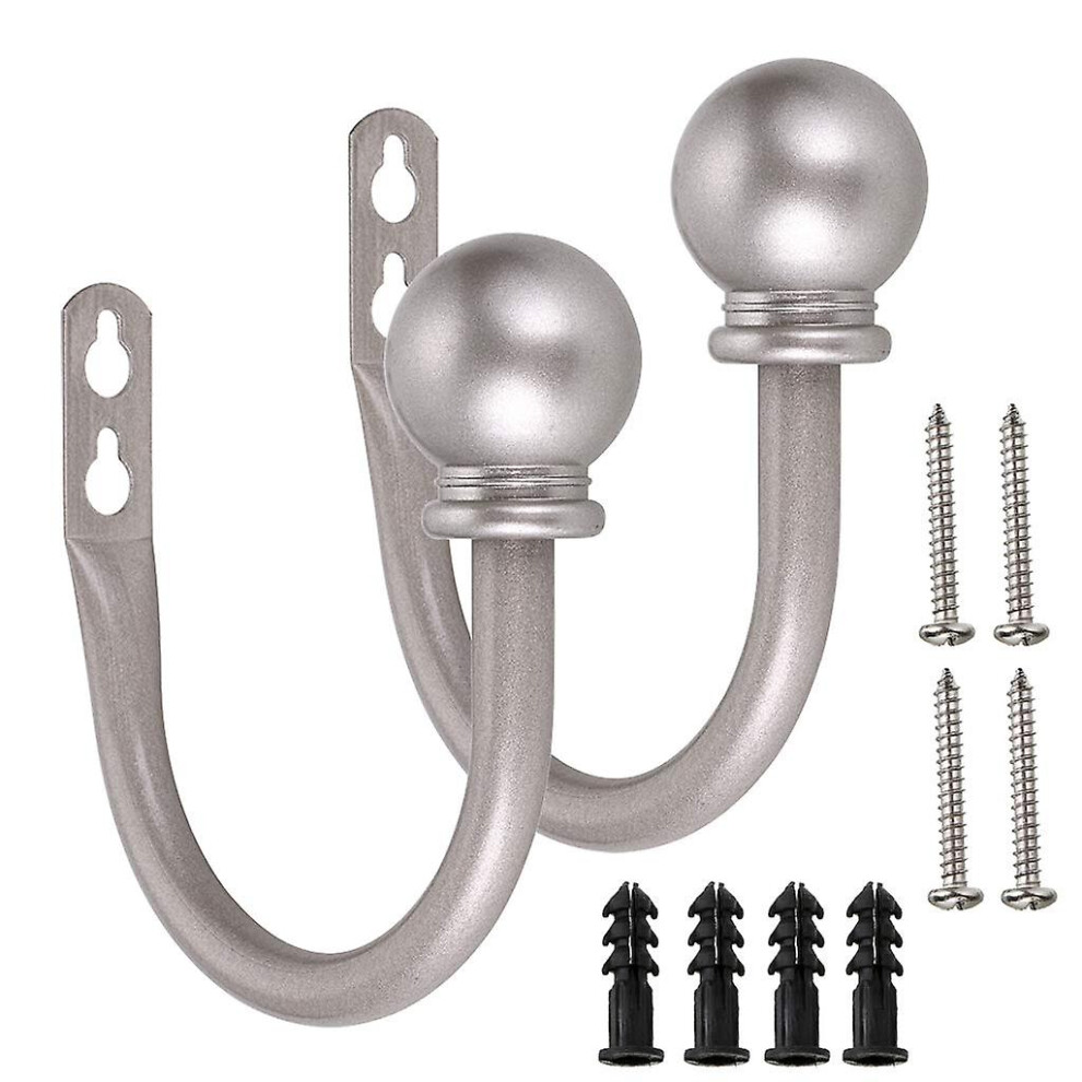 Kikidex (As Show, One Size) A Pair Of Lightweight Metal Curtain Hooks - Retro Wall Mount For Curtains, Tiebacks, Wall Hook, Tassel Drapery Holder (Grey) Grey