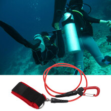 Freediving Lanyard Leash Rope with Wristband, Stainless Steel, Red