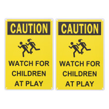 2Pcs Iron Children Playing Street Sign Yellow Slow Down Warning Road