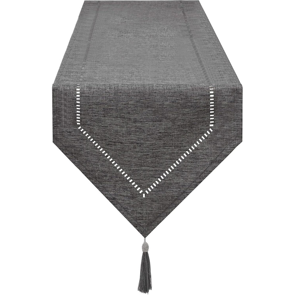 Kikidex (As Show, One Size) Linen Table Runner, Openwork Table Runner With Tassels