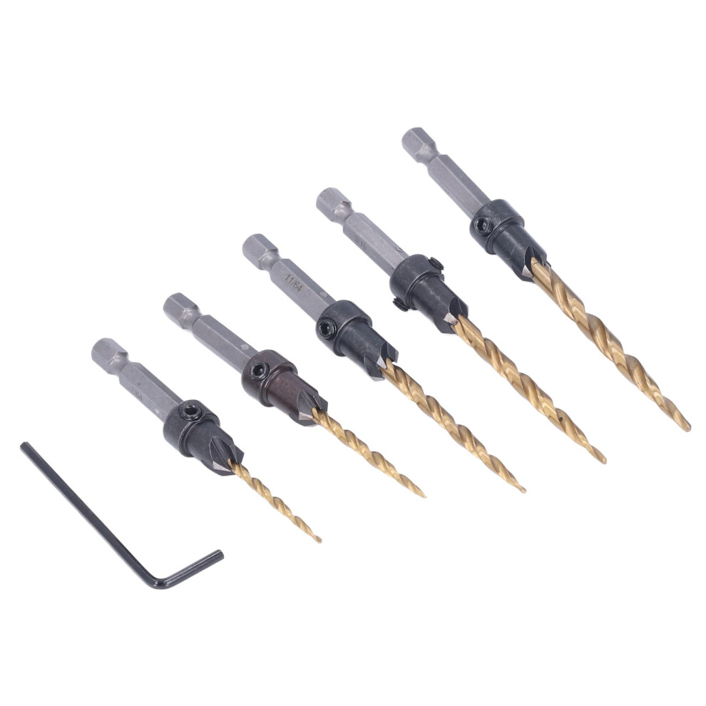 5Pcs Titanium Coated Countersink Drill Bit Set 7/64-7/32In 4151357852555