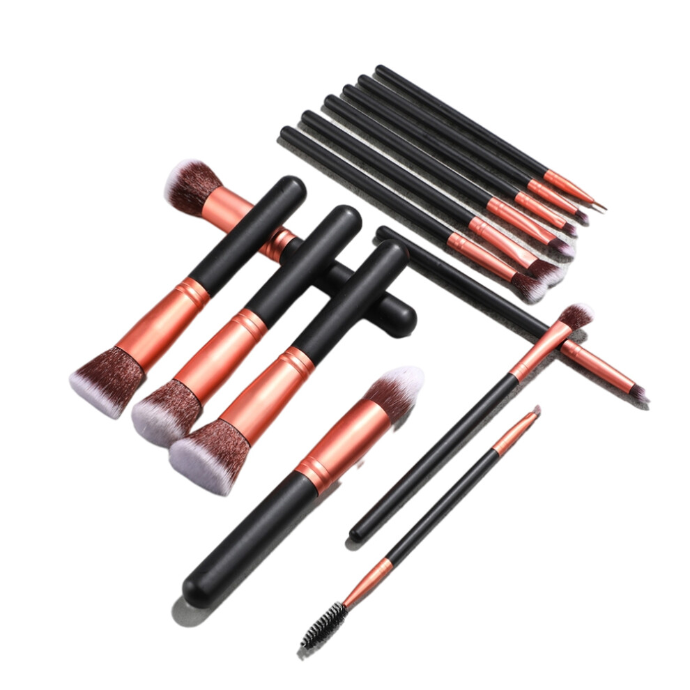 16pcs Rose Gold Makeup Brush Set, Man-made Fiber & Wooden Handles
