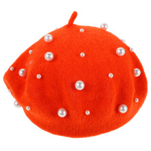 Orange Wollimitat Beret Damen Artistisch Warm Komfortabel