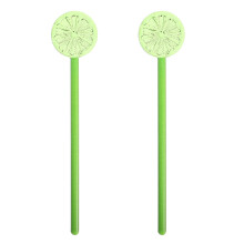 2Pcs Lemon Shaped Green Glass Swizzle Sticks for Cocktail and Beverage