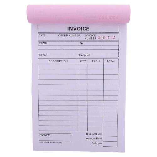 White Paper Invoice Book for Home Small Business Order Tracking