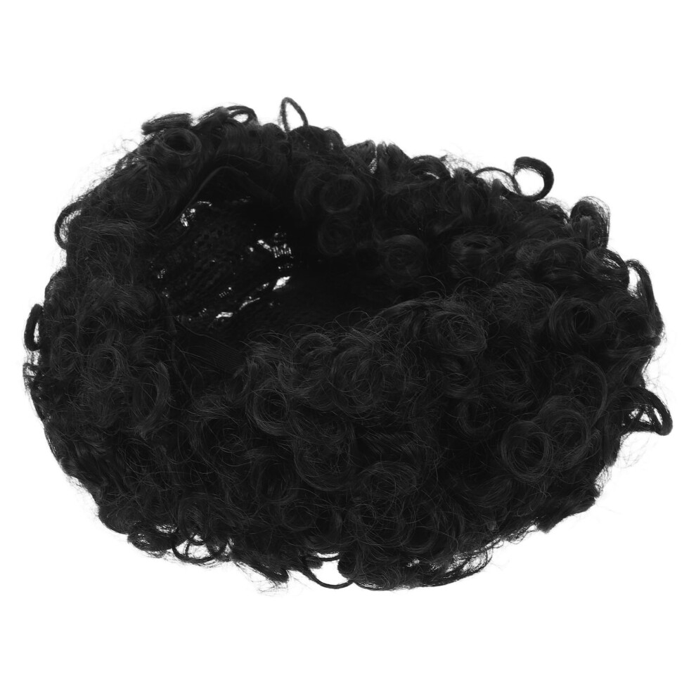 Happyyami Unisex Black Short Curly Afro Synthetic Wig For Women Halloween Party