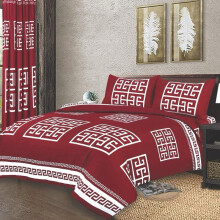 (Red, King) Exquisite Greek Style Duvet Cover Set with Matching Pillowcases Breathable Microfibre Flat Weave Machine Washable Single Double King Size