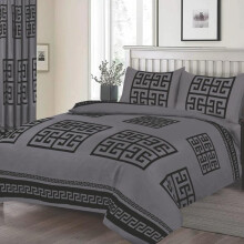 (Grey, King) Exquisite Greek Style Duvet Cover Set with Matching Pillowcases Breathable Microfibre Flat Weave Machine Washable Single Double King Size