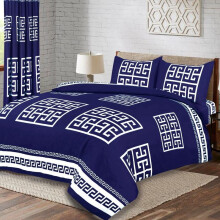 (Blue, King) Exquisite Greek Style Duvet Cover Set with Matching Pillowcases Breathable Microfibre Flat Weave Machine Washable Single Double King Size
