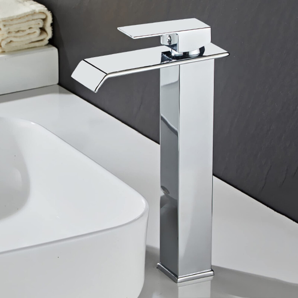 Waterfall Bathroom Sink Taps Stainless Steel Lavatory Faucet With Waterfall Spout Single Handle Basin Taps Black Finish 9339159987971