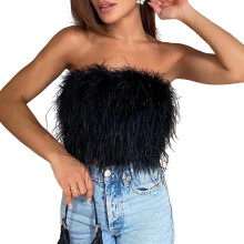 Dames crop top nepbont tanktops mode strapless bandeau-Zwarte L