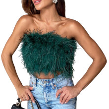 Dames crop top nepbont tanktops mode strapless-donkergroen XXL