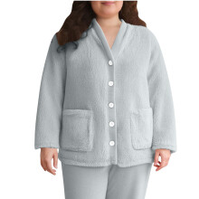 Flauschige Fleece-Jacke für Damen, Pyjama-Oberteil,-Grau L