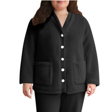 Flauschige Fleece-Jacke für Damen, Pyjama-Oberteil,-Schwarz XL