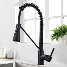 Kitchen Tap Matte Black Pull-Down Deck-Mounted Kitchen Faucet With Dual-Function Spray Head Hot Cold Water