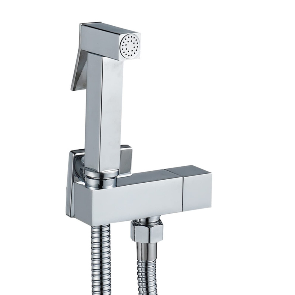 Handheld Bidet Toilet Sprayer, Wall Mounted Square Attachment Brass Chrome Cloth Diaper Sprayer, Cold Water Bidet Faucet 9339159988312