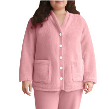 Flauschige Fleece-Jacke für Damen, Pyjama-Oberteil,-Rosa XXL