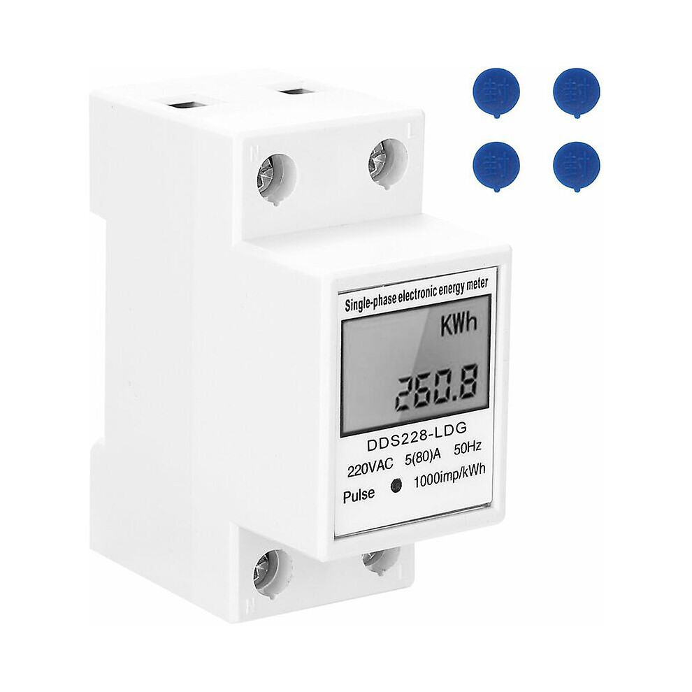 Kikidex (As Show, One Size) Single Phase Electric Energy Meter 220V 50Hz With Lcd Display 35Mm Din Rail Mount