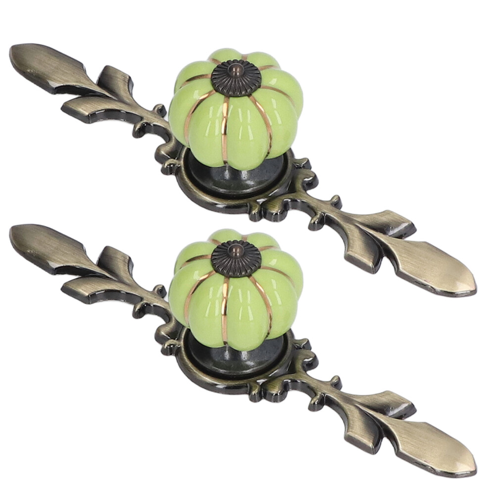 2Pcs Green Hand Painted Pumpkin Ceramic Drawer Knobs 4Cm 4681357861405