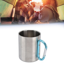 360 ml Doppelwandiger Edelstahlbecher, Blauer Griff, 9,5 cm